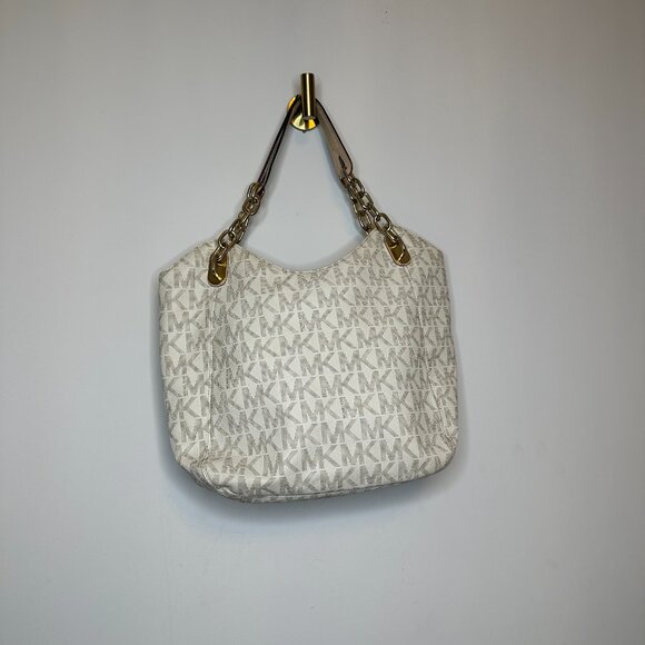 MICHAEL Michael Kors Lillie Large Chain Shoulder Tote Vanilla Logo Print Canvas - Picture 3 of 7